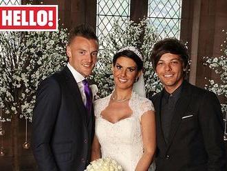 One Direction's Louis Tomlinson poses alongside Leicester City's Jamie Vardy at his wedding