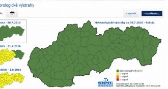 SHMÚ: Na väčšine územia Slovenska treba v nedeľu počítať s búrkami