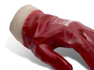 Textilné rukavice bezšvové máčané v PVC s gumenými manžetami, veľkosť L.