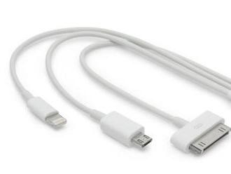 USB napájací kábel 3in1 pre napájanie inteligentných telefónov.