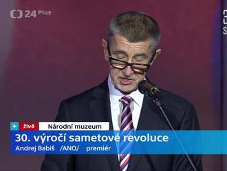 Premiér Andrej Babiš a jeho slavnostní projev k 30. výročí Sametové revoluce.
