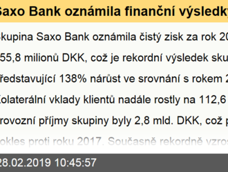 Saxo Bank oznámila finanční výsledky za rok 2018