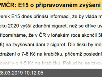 PMČR: E15 o připravovaném zvýšení daně na cigarety