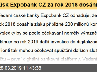 Zisk Expobank CZ za rok 2018 dosáhne úrovně okolo 200 milionů korun