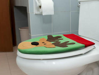Originálna vianočná dekorácia so sobom na WC sedadlo z filcu.