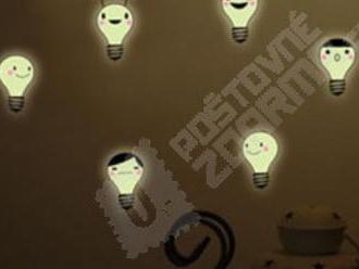 Sada fluorescenčných samolepiek na stenu v motíve svietiacich žiaroviek, doprava zdarma.