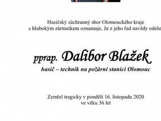 Tragicky zemřel Dalibor Blažek, hasič a technik chemické služby ze směny A v Olomouci