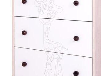 Detská komoda Drewex Žirafa prírodná s tromi objemnými šuplíkmi a odnímateľným prebaľovacím pultom.