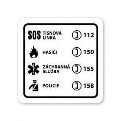 Piktogram Tísňová telefonní čísla bílý hliník