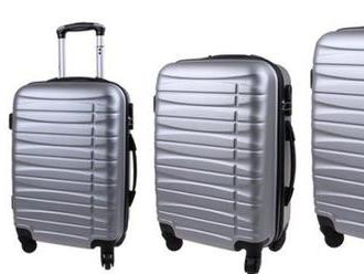 Sada 3 škrupinových kufrov so zámkami, veľmi odolné proti nárazom, strieborná farba.