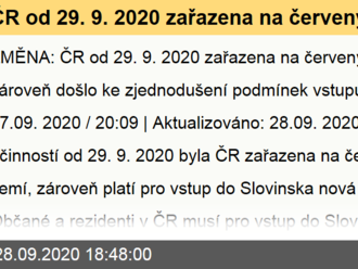 ČR od 29. 9. 2020 zařazena na červený seznam, zároveň došlo ke zjednodušení podmínek vstupu do Slovi