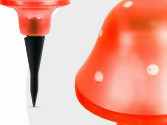 LED solárna lampa v tvare hríbu - červená - 11 cm - oridinálna dekorácia do záhrady.