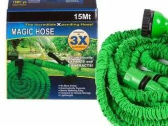 Zahradná hadica Magic Hose 15 m. Skvelá pomôcka na polievanie záhrady či umývanie auta.